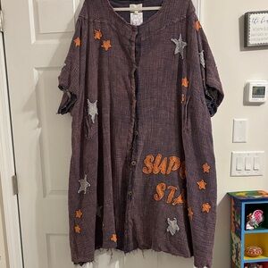 Star Appliqué Snap -Up Tunic with 'Super Star' Embroidery